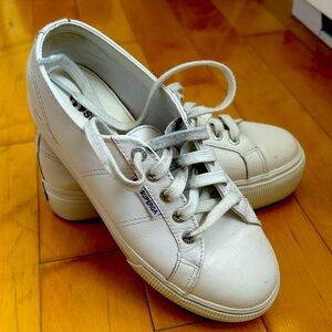 White Leather Superga Platform Sneakers
